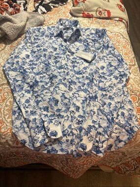 Men's Blue Floral Button-Down Shirt